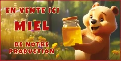[BI2] Bâche "En vente ici - Miel de notre production" avec OURSON 2 x 1m